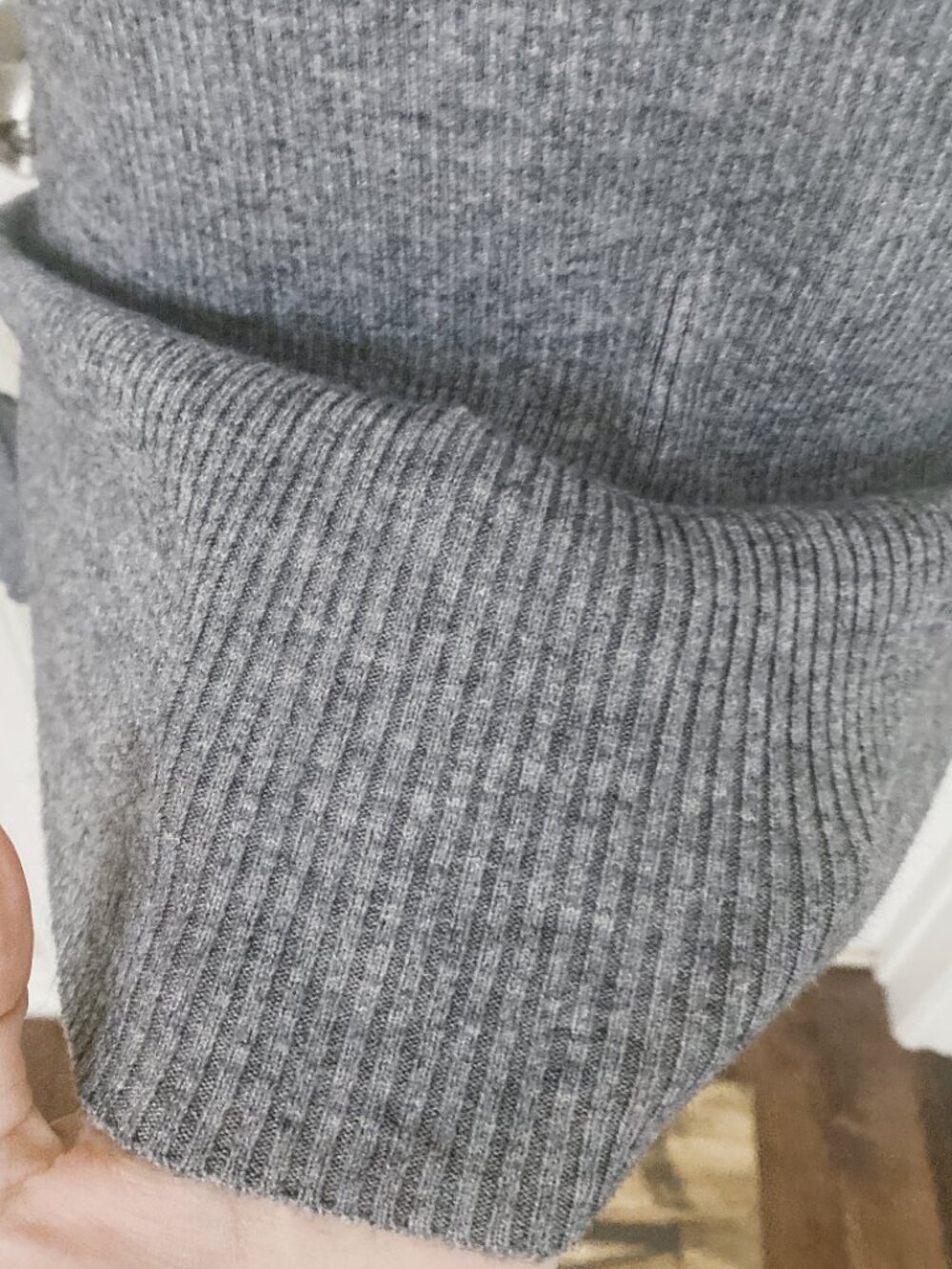 New Gray Ribbed Mock Neck Sweater with Ruffle Cuffs - Picture 3 of 4
